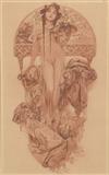 ALPHONSE MUCHA (1860-1939). [FIGURES DECORATIVES.] Group of 4 plates. Sizes vary. [Published by Librarie Centrale des Beaux Arts, Paris